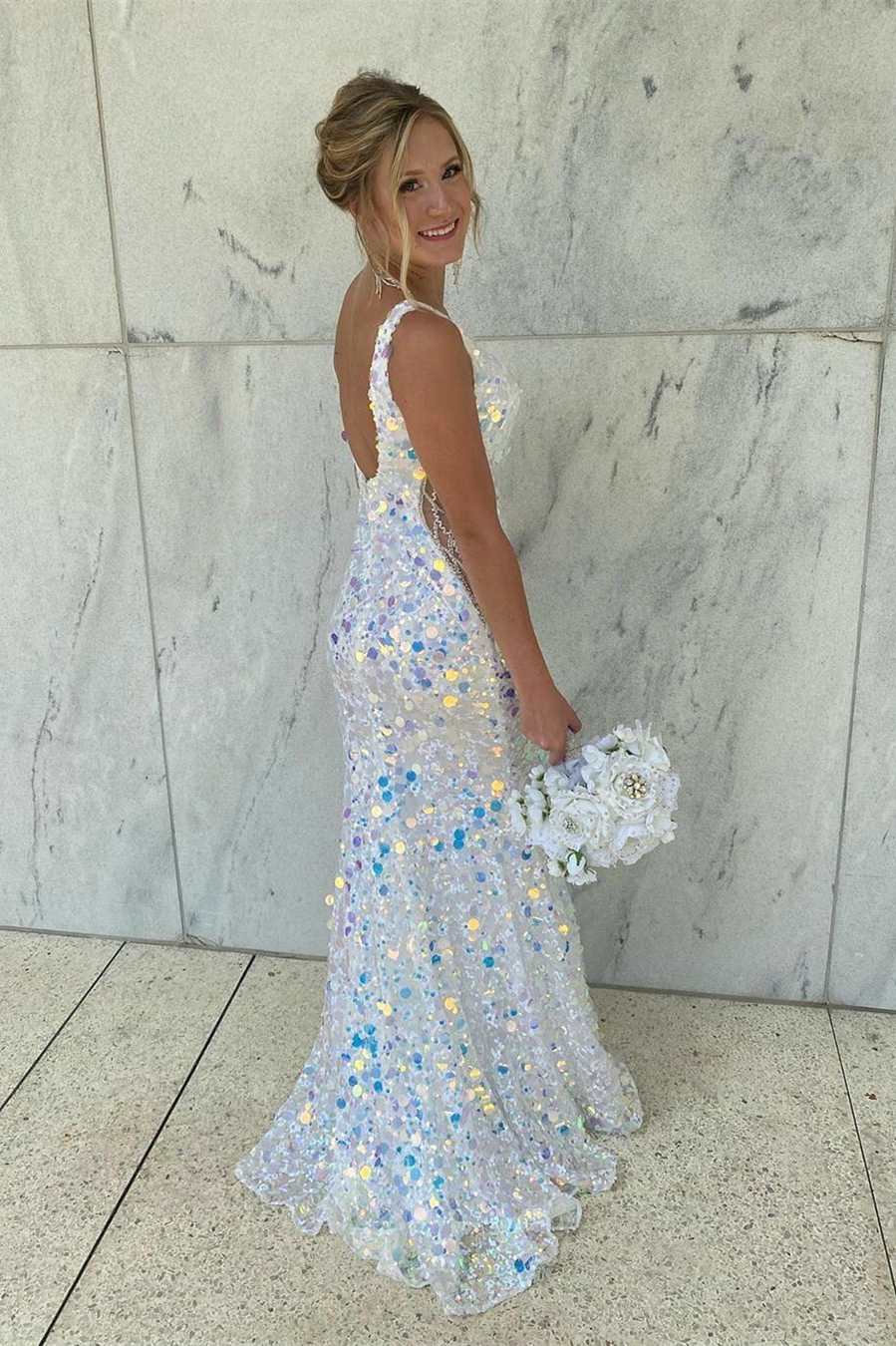 white sparkly prom dress
